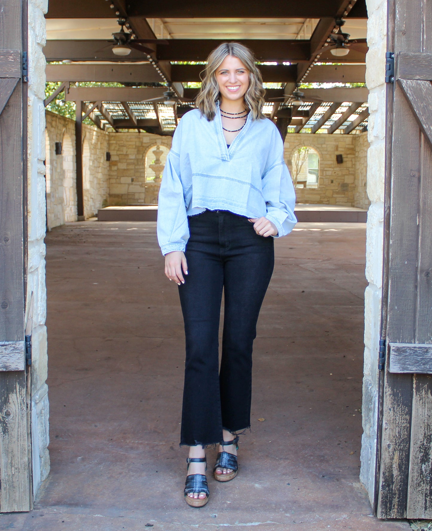 Denim Deep V-neck Top