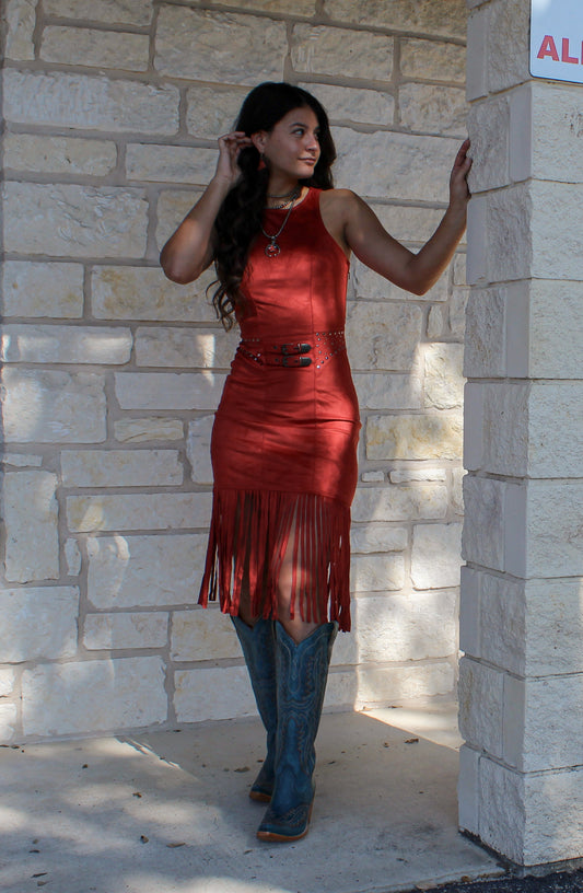 Rock&Roll Rust Microsuede Fringe Dress