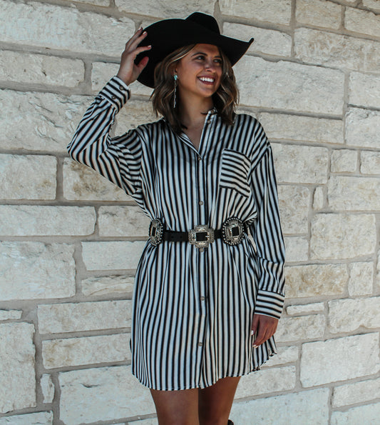 Eesome Black Stripe Shirt Dress