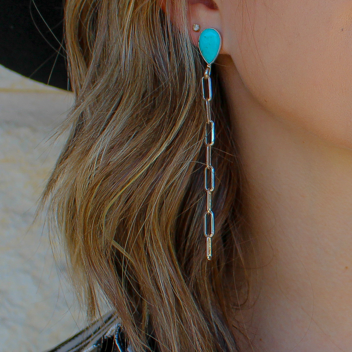 Turquoise Paperclip Chain Earrings