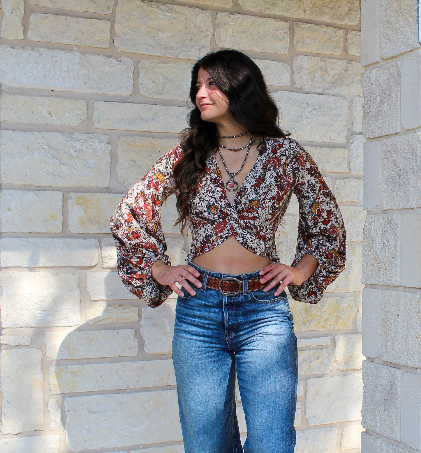 Rock&Roll Denim Knotted Floral Blouse