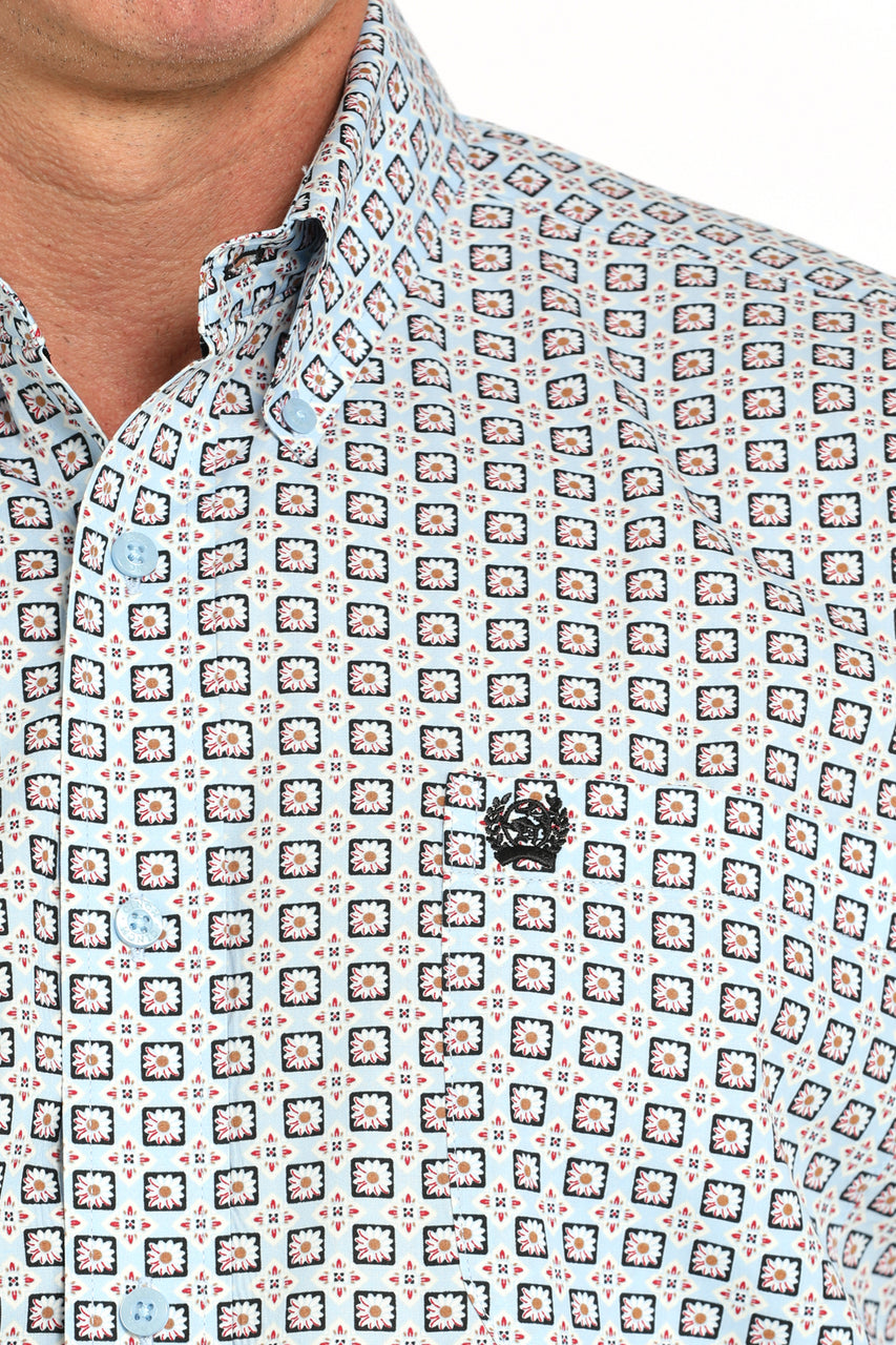 Cinch Light Blue Geo Print SS Shirt