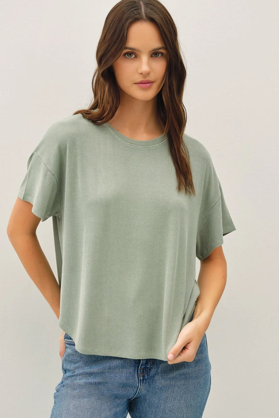 Be Cool Sage Ribbed Top