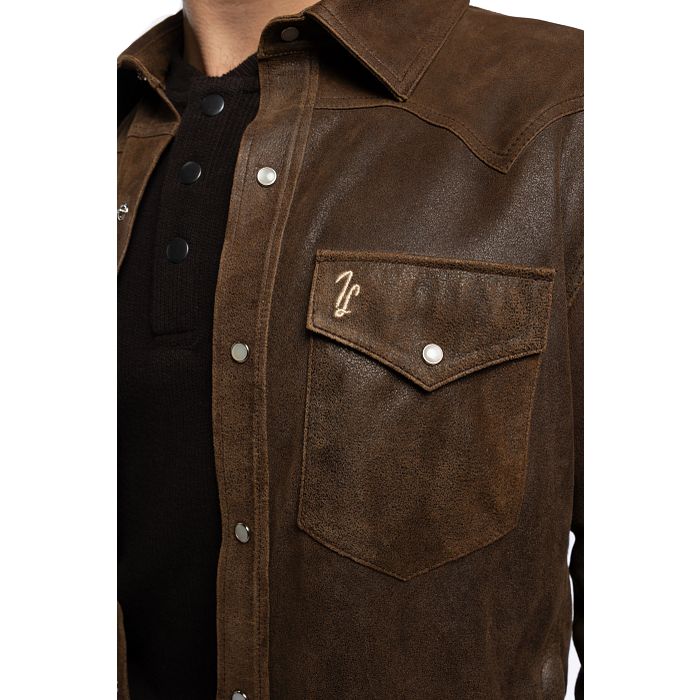 Tony Lama Leather Shacket Distressed Brown