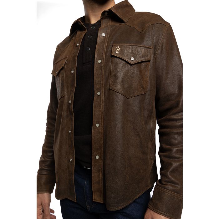 Tony Lama Leather Shacket Distressed Brown