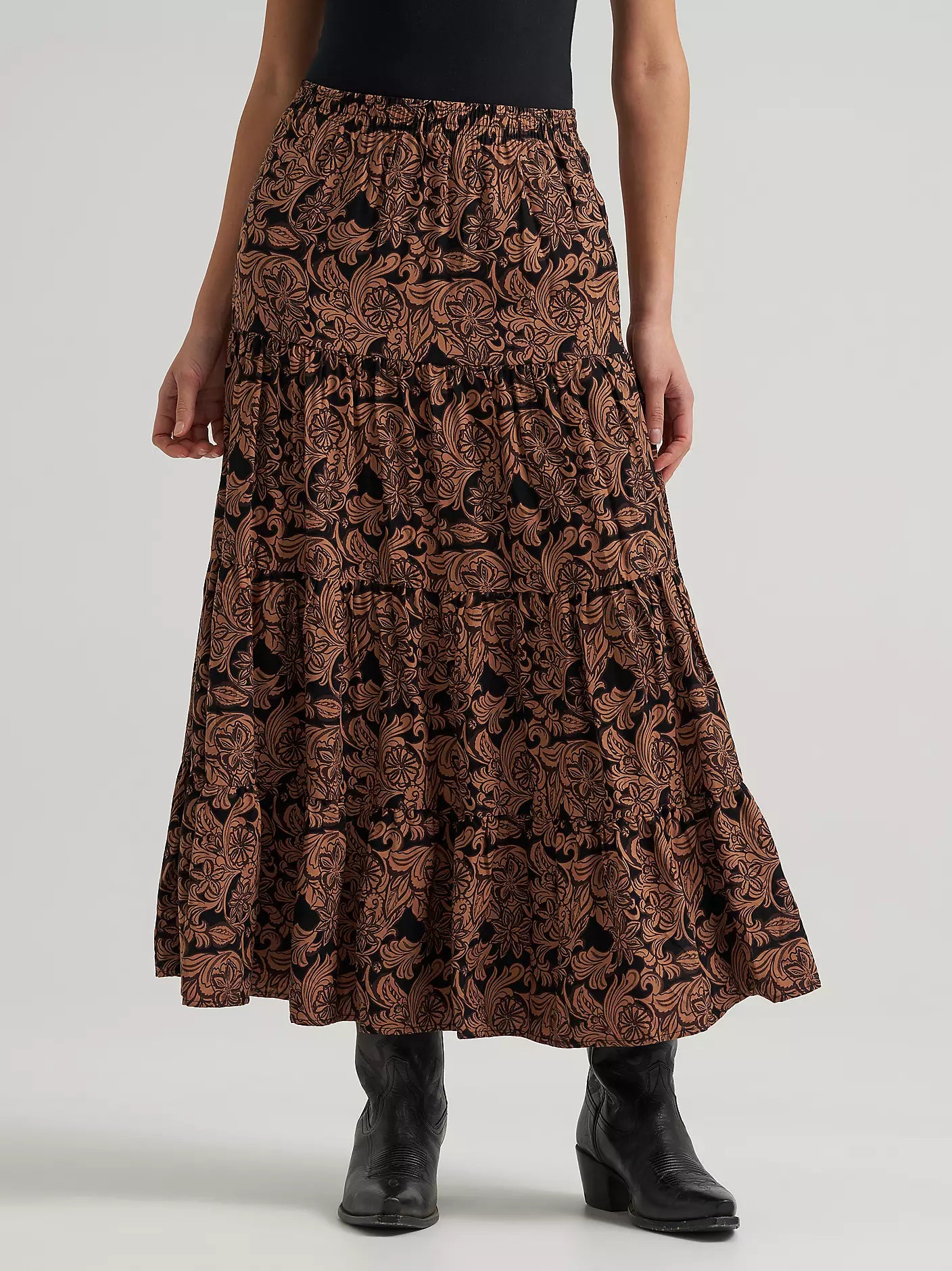 Wrangler Brown Tooled Maxi Skirt