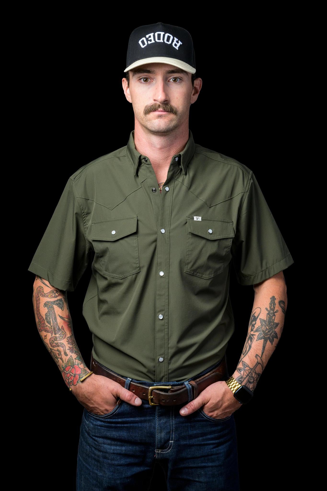 Ferrell Short Sleeve Snap Shirt Olive