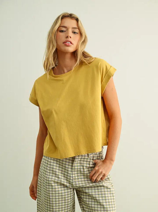 Miou Muse Mustard Cuffed Sleeve Top - Petticoat Junction