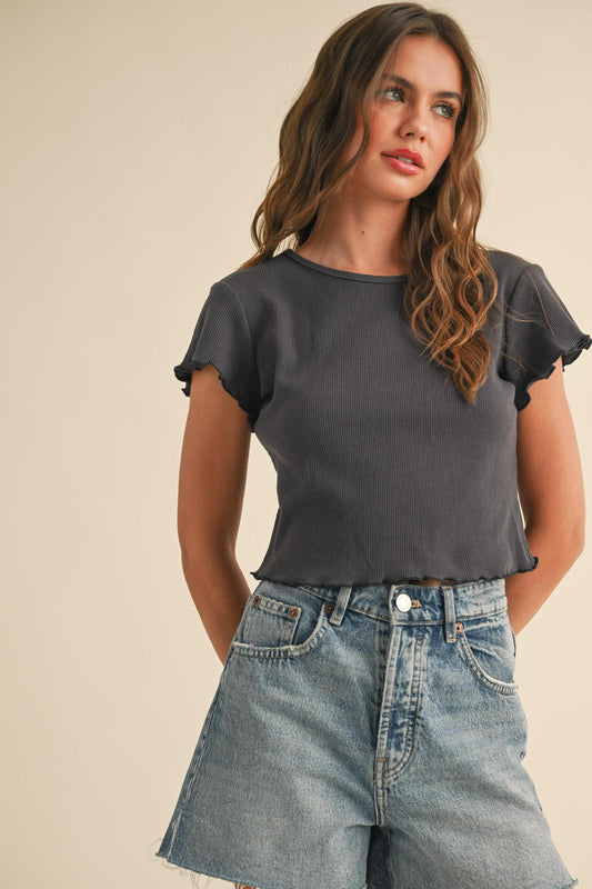 Miou Muse Charcoal Ribbed Top