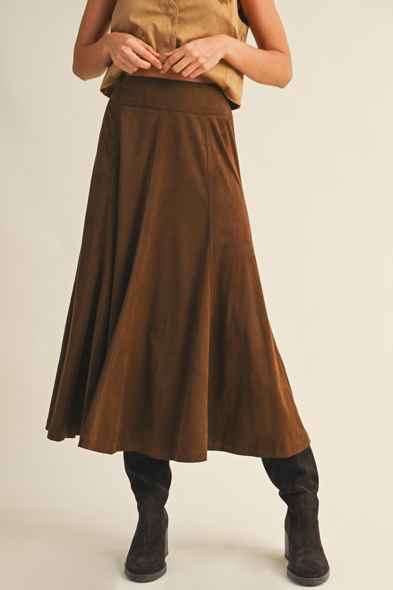 Mustard Seed Espresso Faux Suede Skirt