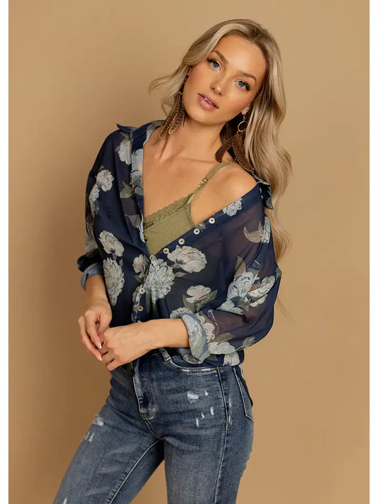 JF Agnes Navy Floral Top