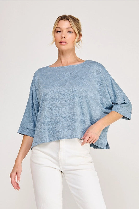 AR Blue Jacquard Knit Dolman Top