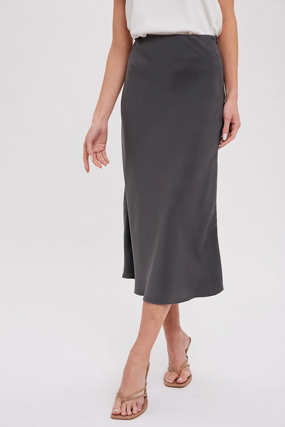 Bluivy Satin Midi Skirt Ash