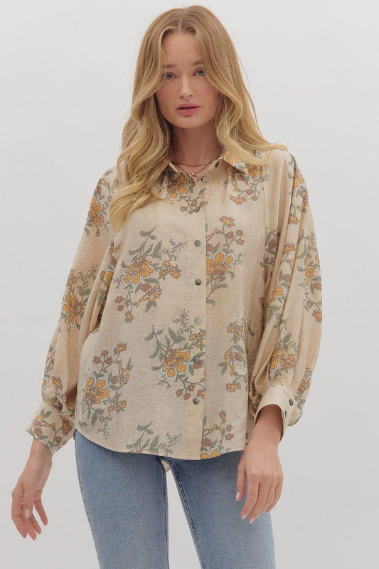 Entro Ecru Floral Print Top