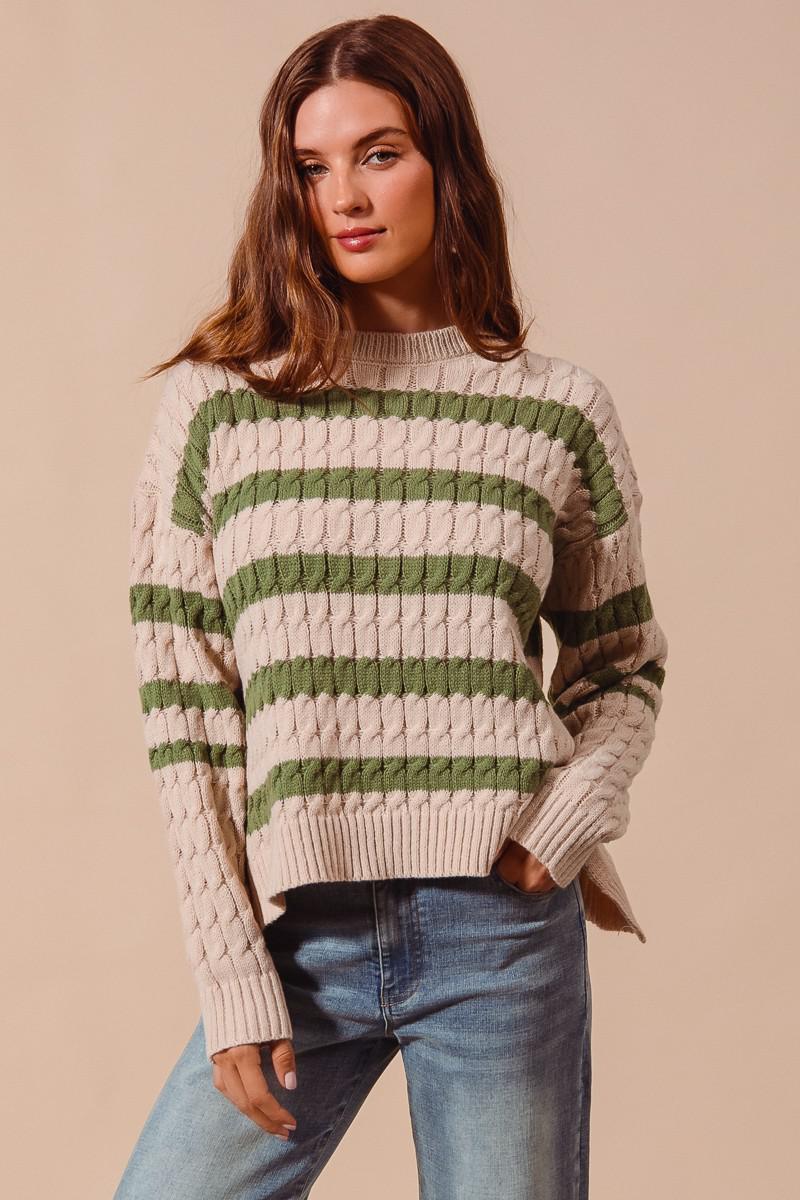 SM Olive Stripe Cable Knit Sweater