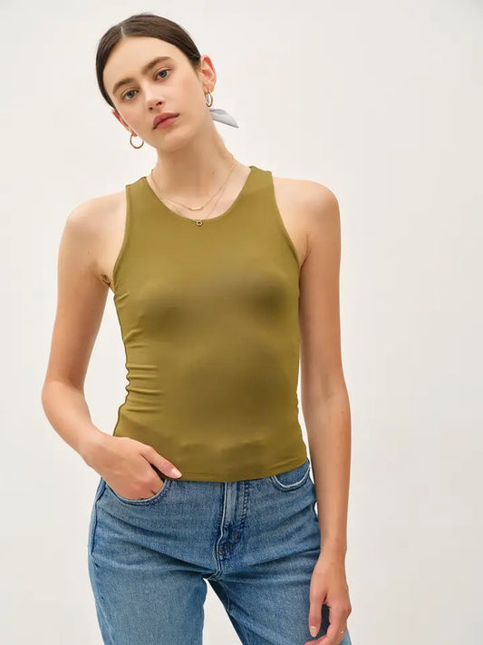 Be Cool Basic Round Neck Tank Olive
