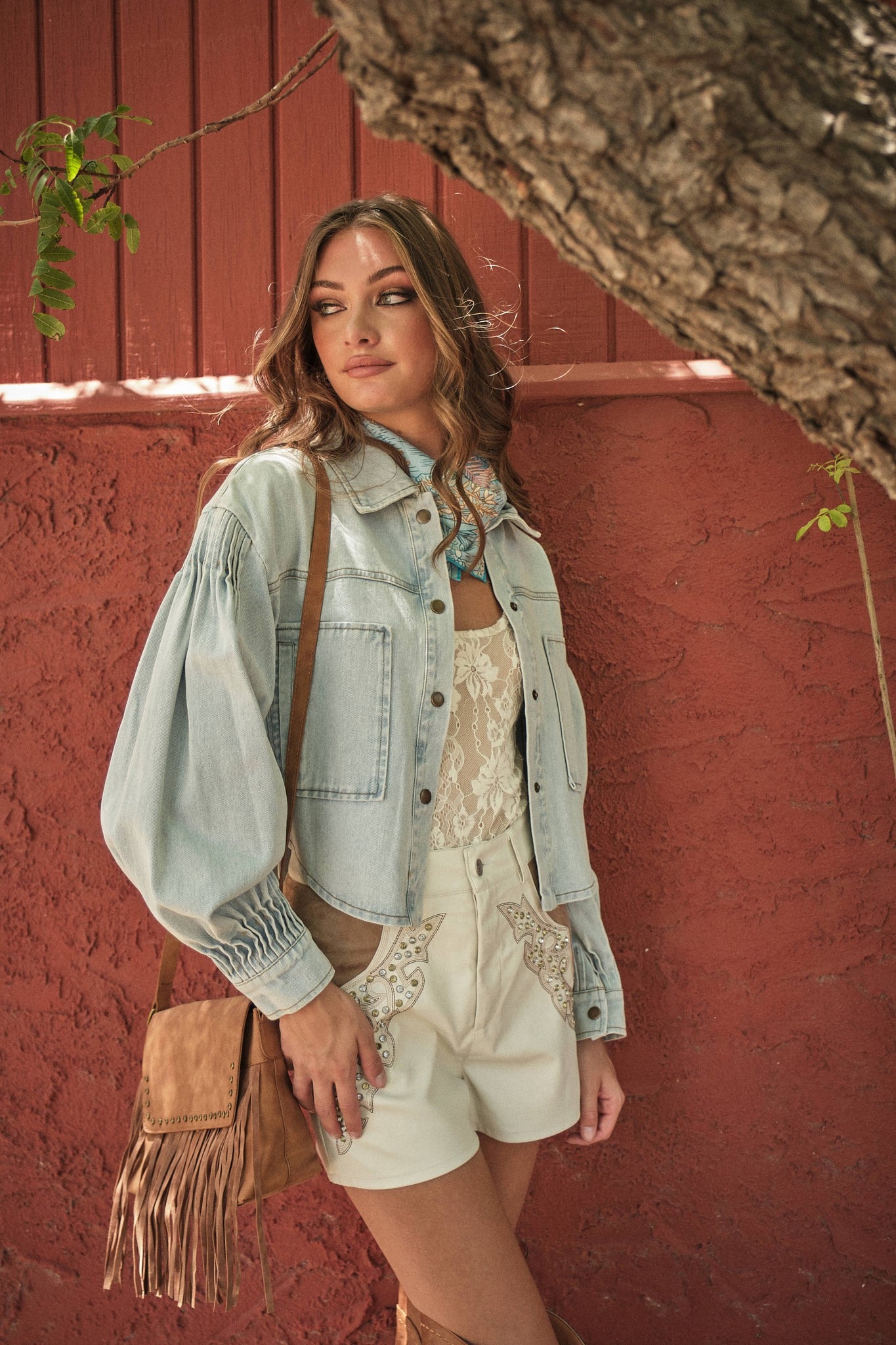 Blue B Light Wash Pleated Jean Jacket