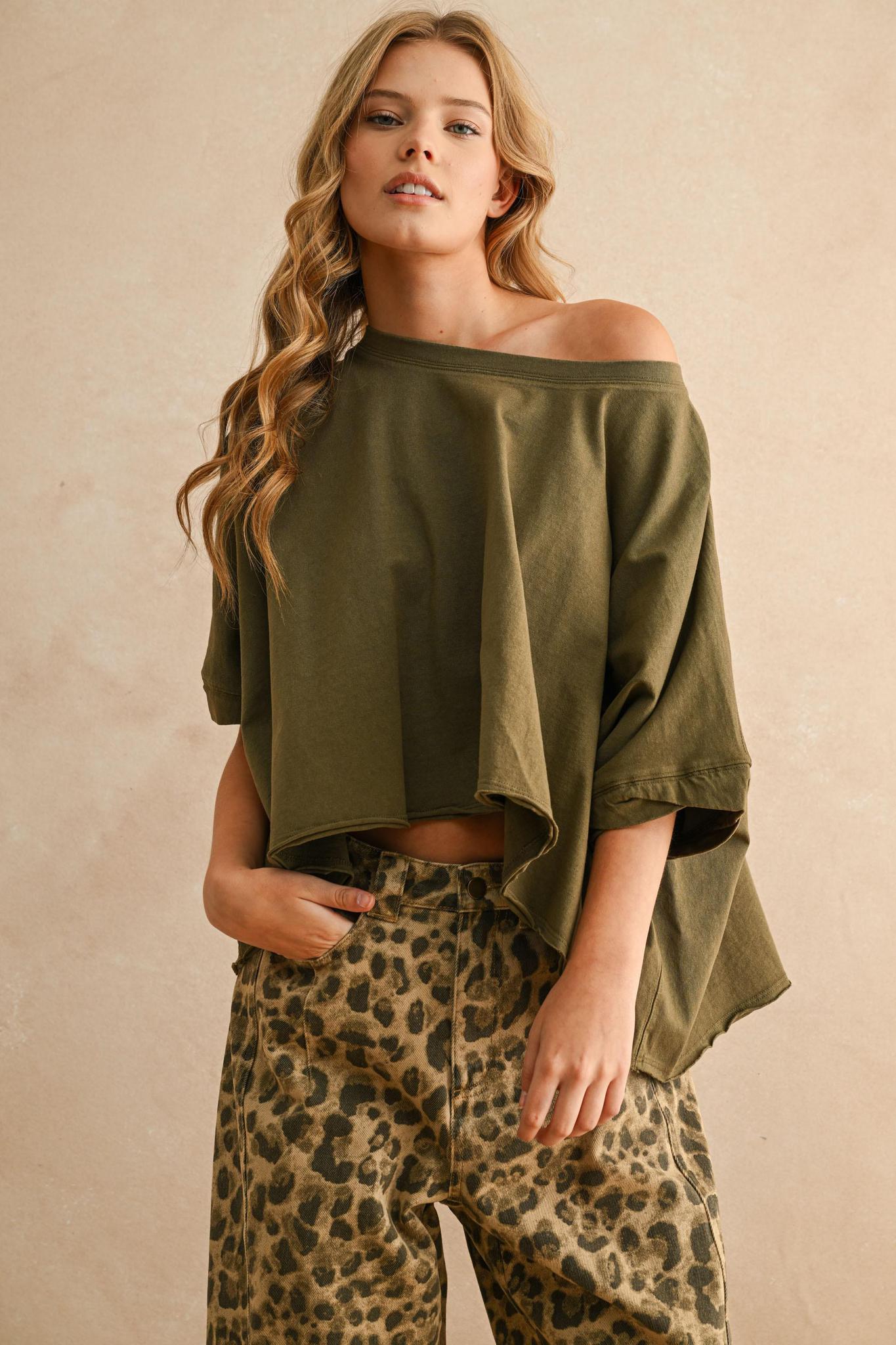 Miou Muse Olive Dye Wash O/S Top