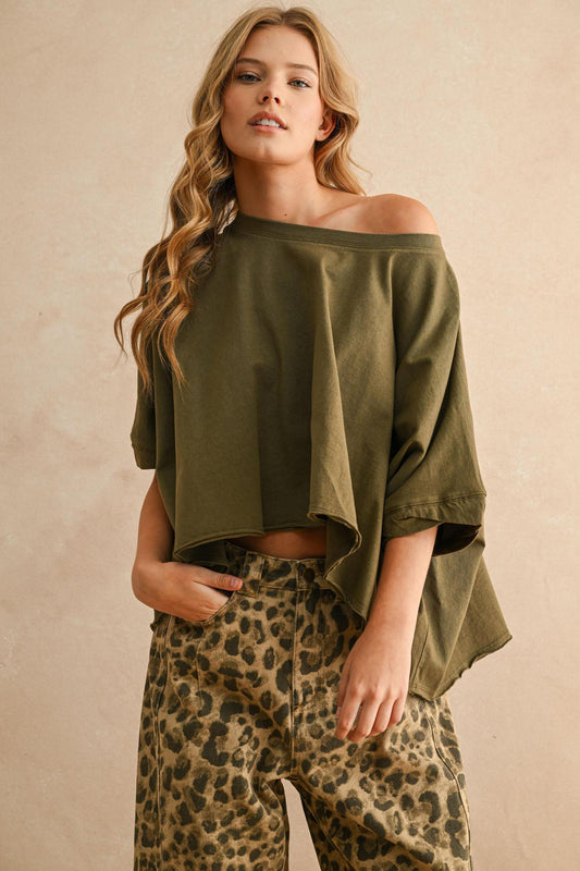Miou Muse Olive Dye Wash O/S Top