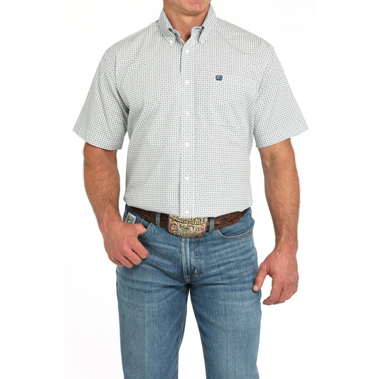 Cinch White/Blue Print SS Shirt