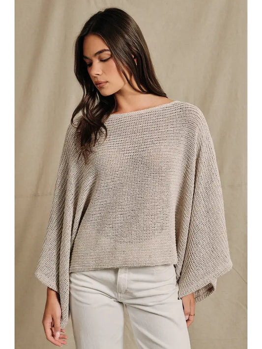 SE Beige Boatneck Knit Poncho Top