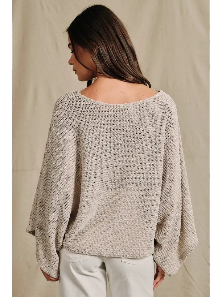 SE Beige Boatneck Knit Poncho Top