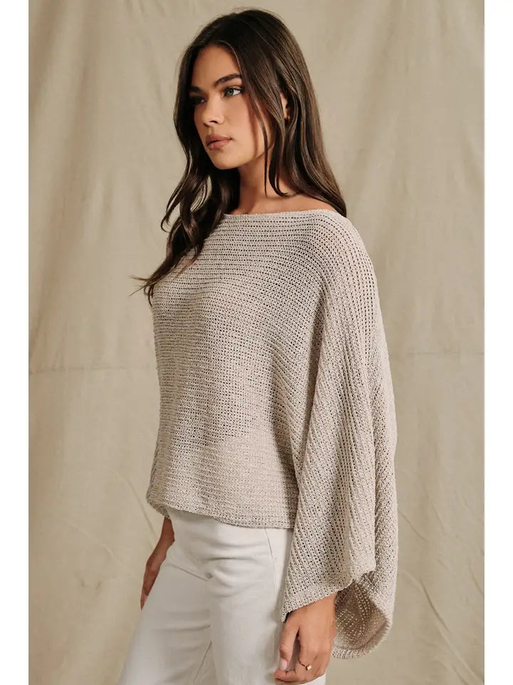 SE Beige Boatneck Knit Poncho Top