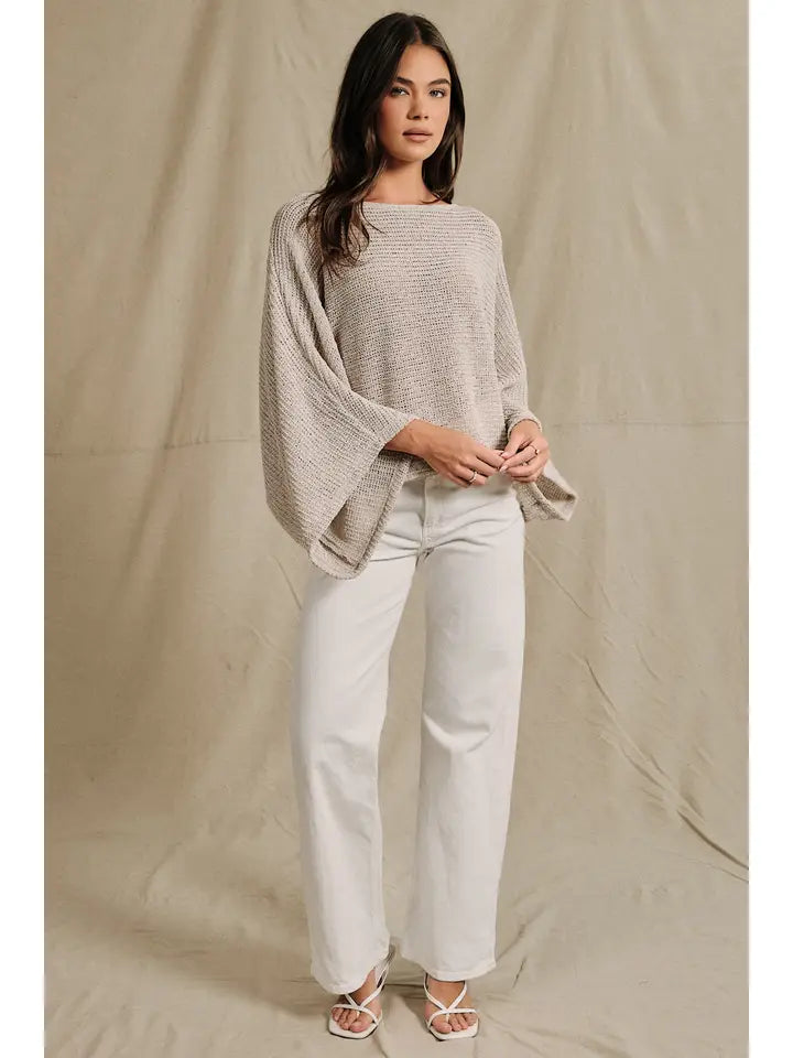 SE Beige Boatneck Knit Poncho Top