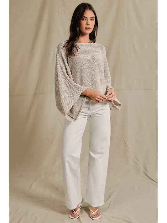 SE Beige Boatneck Knit Poncho Top