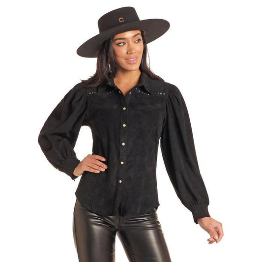 Rock&Roll Black Faux Suede Snap Shirt