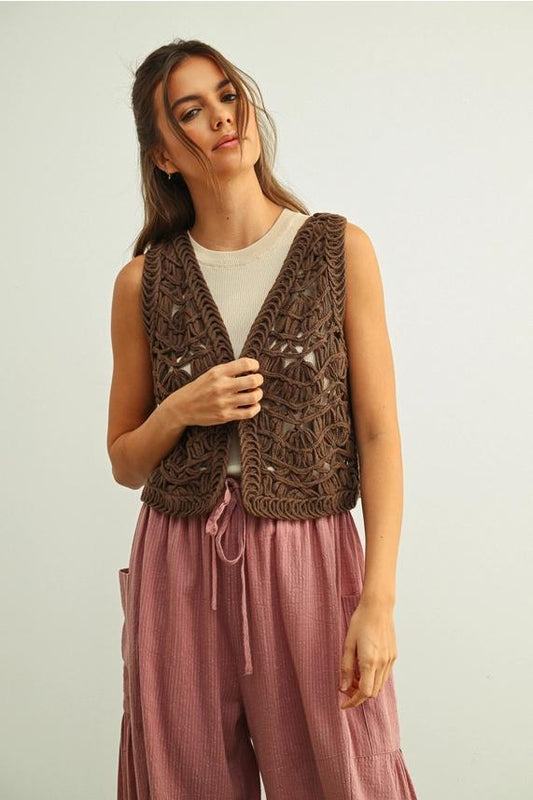 Miou Muse Brown Crochet Vest - Petticoat Junction