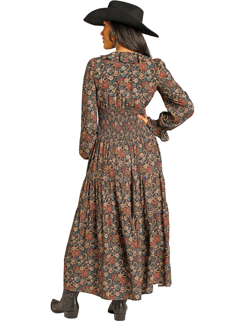 Rock&Roll Black Floral Challis Peasant Dress