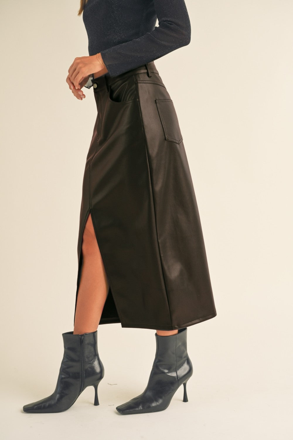 Miou Muse Black Faux Leather Skirt