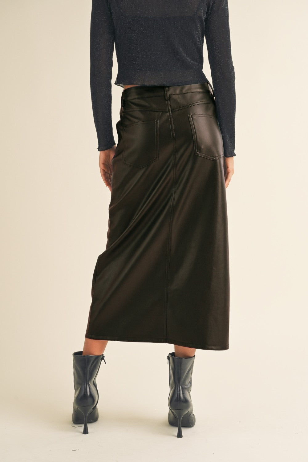 Miou Muse Black Faux Leather Skirt