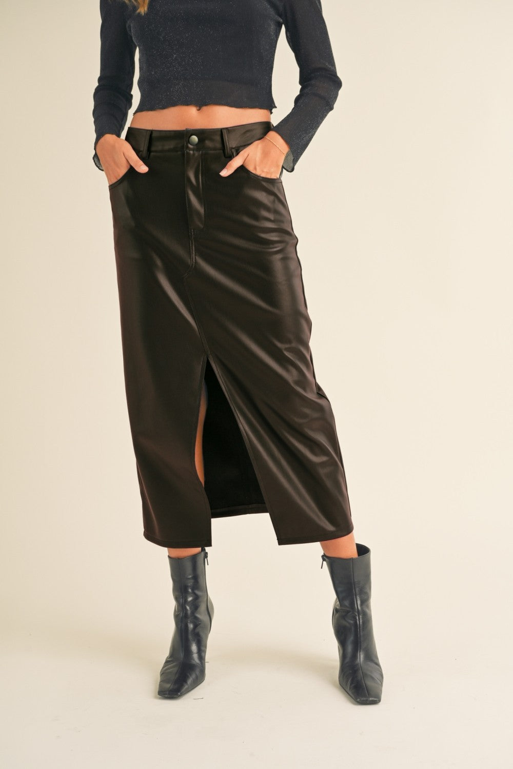 Miou Muse Black Faux Leather Skirt