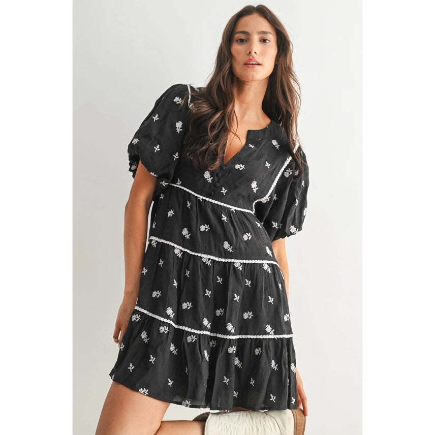 Cam Black Floral Embroidered Dress