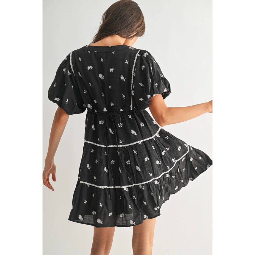 Cam Black Floral Embroidered Dress