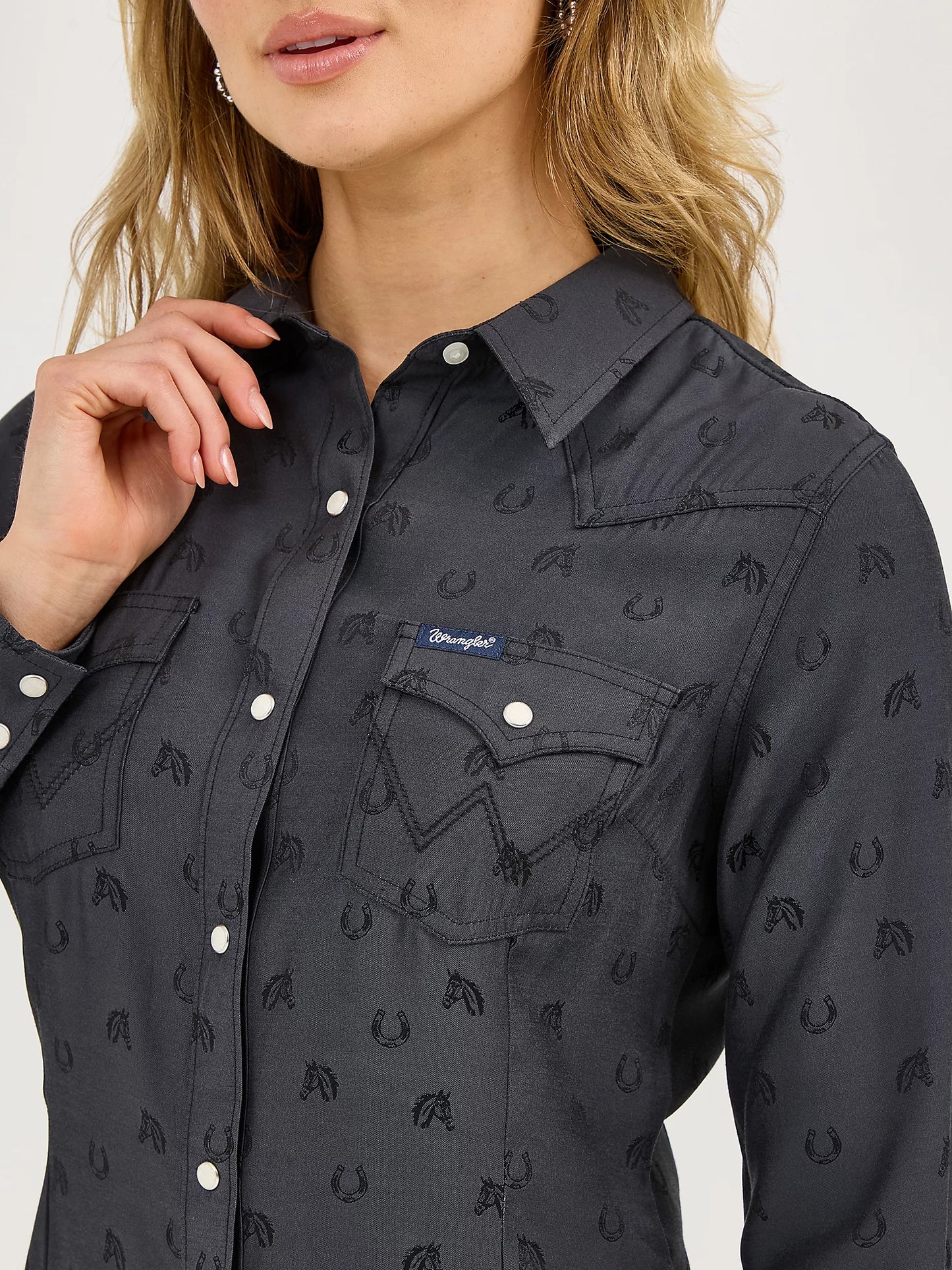 Wrangler Black Horseshoe Pearl Snap Shirt