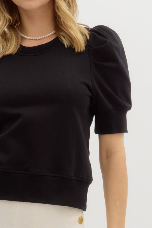 Entro Black Pleated Pullover Top