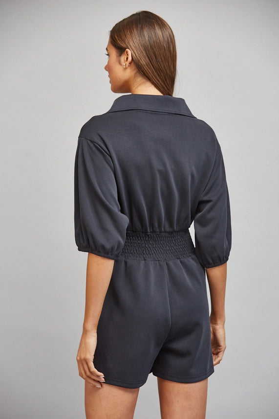 Fate Black Full Front Zip Romper