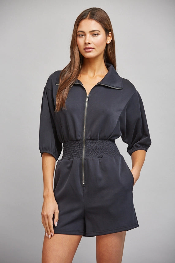 Fate Black Full Front Zip Romper