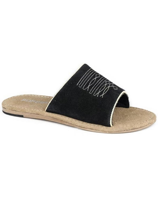 Roper Western Stitch Suede Sandals Black - Petticoat Junction