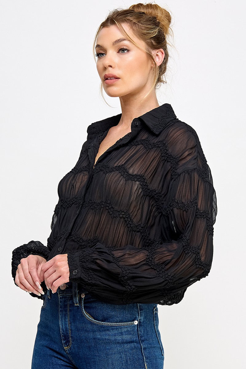 AR Black Sheer Chevron Textured Top