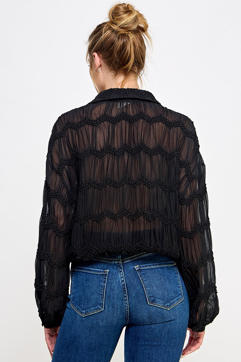 AR Black Sheer Chevron Textured Top