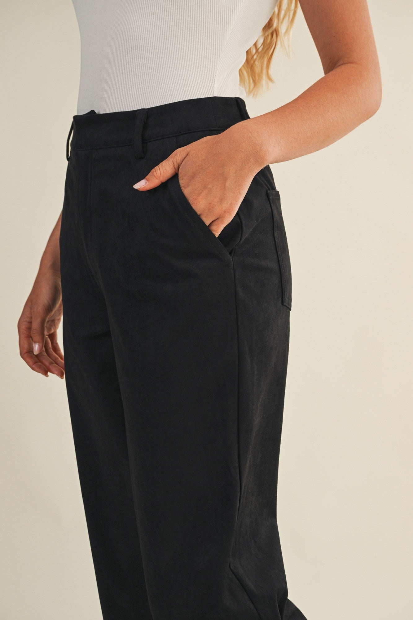Mustard Seed Black Suede Straight Pants
