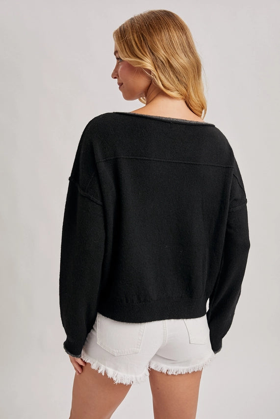 Bluivy Black Neck Roll Trim Sweater
