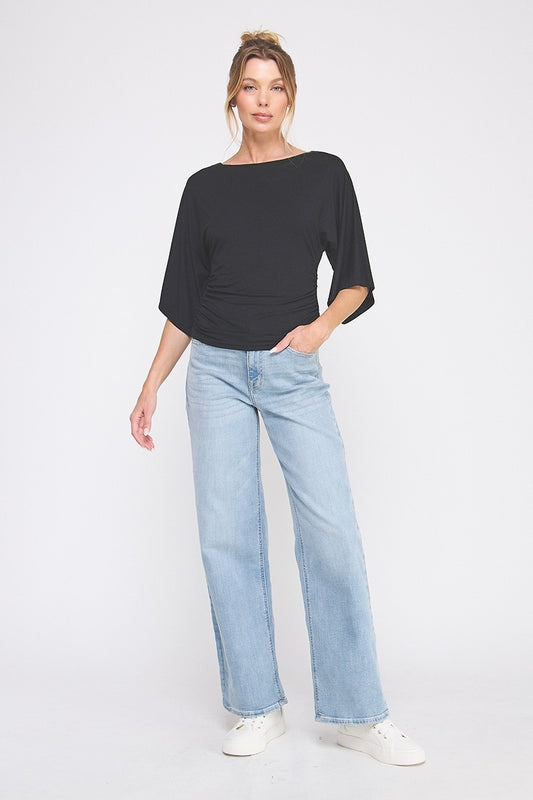 Allie Rose Black Double Knit Bell Sleeve Top