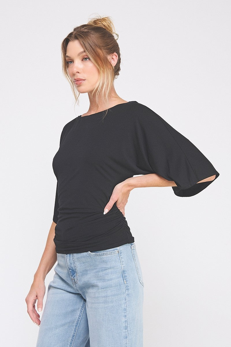 Allie Rose Black Double Knit Bell Sleeve Top