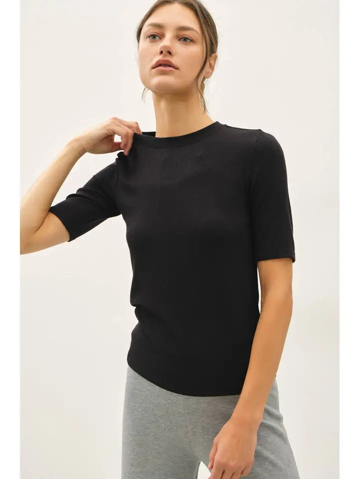 Be Cool Black Ultra Soft Basic SS Knit Top