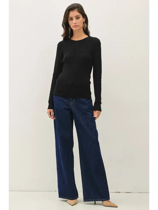 Be Cool Black Pointelle Fine Sweater